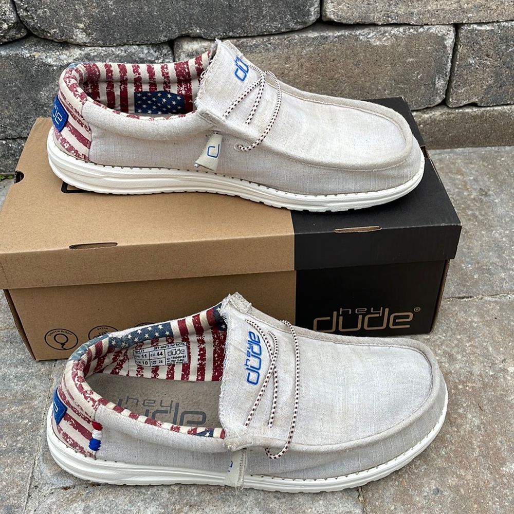 Mens Heydudes Wally off white patriotic
